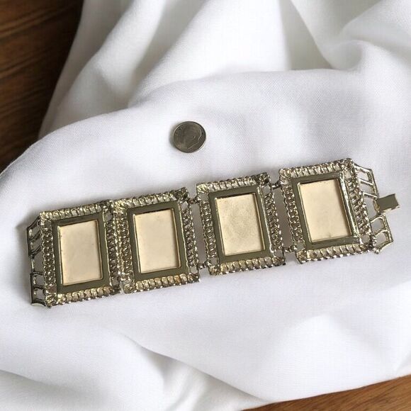 Wide Yellow Lucite Floral Panel Bracelet - Picture 9 of 9